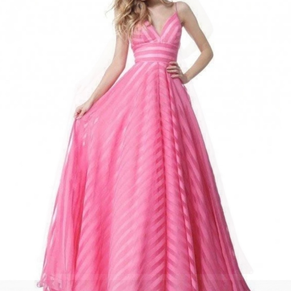 Sherri Hill Hot Pink Striped Ball Gown